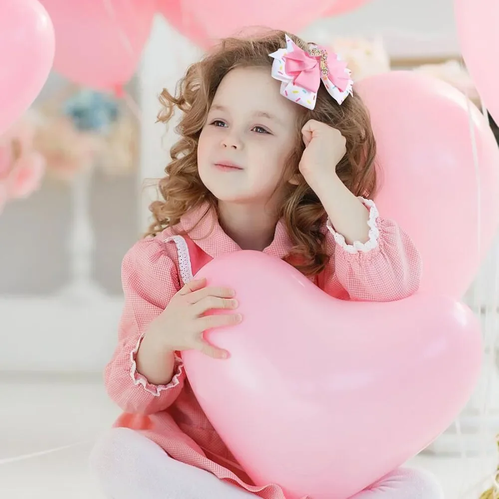 2PcGirls Birthday Hair Bows Sprinkle Confetti Ice Cream Party Pink Pigtail Pairs
